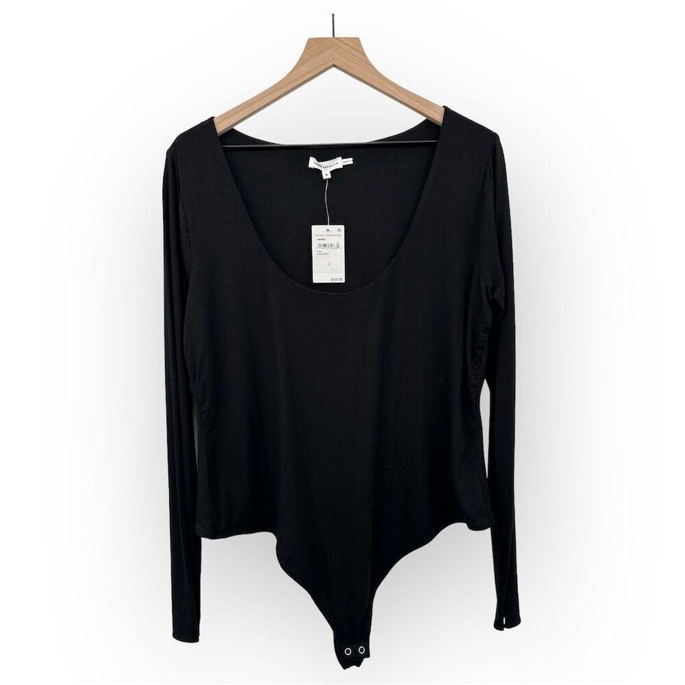 Good American Women's Long Sleeve Scoop Neck Bodysuit Black Size 6 (3XL)